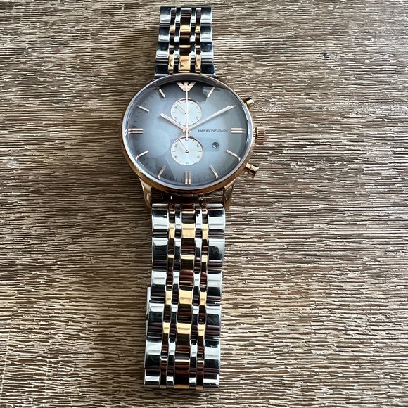 Emporio Armani Chronograph Two-Tone Silver/Rose Gold Watch - Picture 2 of 7